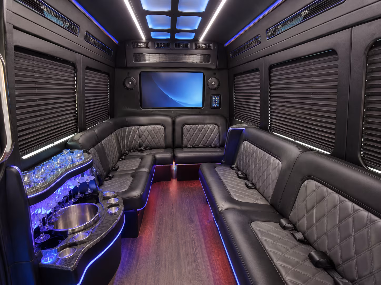 hamilton 28 passenger party bus inside